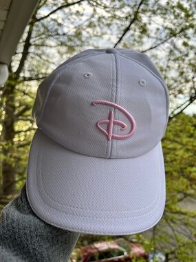 Disney parks White Baseball Cap with Pink Logo AS IS